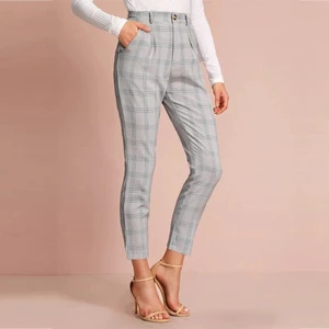 Custom Style Skinny Plaid Painted Beading Tailored Long Pants Without Belted for Women
