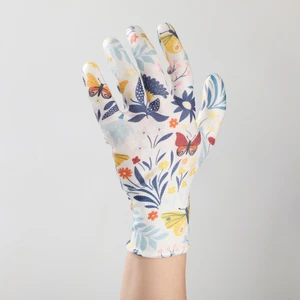 Anti-cut White Pattern Gardening Gloves, Sandy Nitrile Coated Safety Gloves with Cut Resistant Lining