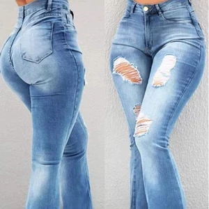2026 Fashion New Casual women's denim Stretch Patchwork Tassel Wide Leg Bell Bottom Denim Flare Women Jeans