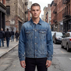 OEM ODM Mens Premium Denim Jacket Stand Breathable Quilted Patchwork High Quality Blue Jeans Outerwear Fashion Streetwear Design