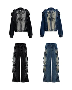 Custom Luxury Fashion Design Men's Denim Jackets & Jeans Sets Wholesale