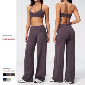 Breathable Solid Tight-fitting Back-enhancing Sports Bra Set Fitness Waist-flipping Top Casual Running Yoga Set