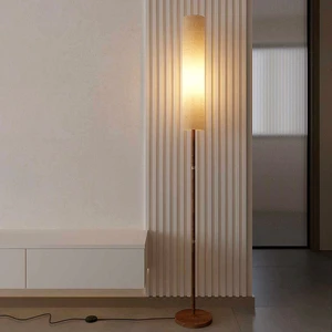 Japandi Style Real Solid Wooden Floor Lamp with Fabric Lampshade Decorative Standing Pole Light Floor Lamp for Home