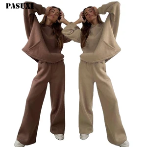 PASUXI Spring New Fashion Casual Suit Two Pieces of Loose Long Sleeve Hoodies Wide Leg Pants Sports Jogger Sets