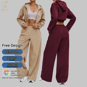 New UPF50+ UV Protection Active Set Zip-Up Windproof Hooded Jacket Wide Leg Pants Outdoor Cycling Hiking 2-Piece Casual Sunsuit