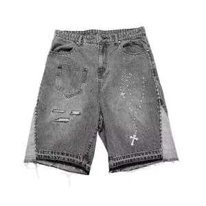 2026 Latest Selling Slim Fit Quick Dry Casual Street Style High Quality Breathable Comfortable Men's Denim Short with Rhinestone