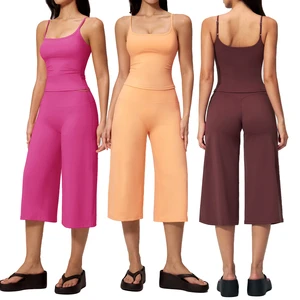 New Solid Women Fitness Yoga Vest High Waist Quick-drying Casual Mid-length Pants Running Outdoor Yoga Suit Set Yoga Sets