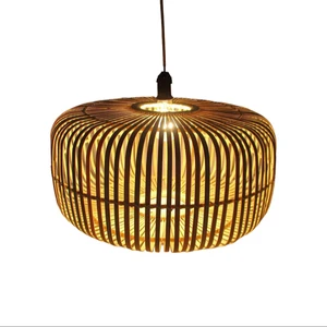 Round Bamboo Lampshade Pendant Lamp Hanging Light Ceiling Lighting for Livingroom