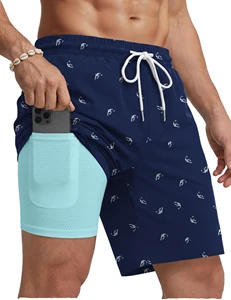 Men's UNIQUE LEATHER Swim Trunks Compression Liner Quick Dry Spandex/Polyester High Elastic Waist Athletic Swim Shorts Phone