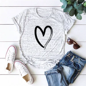 New Heart Print Women's T-Shirt Polyester/Cotton Jersey O Neck Short Sleeve Plus Size S-5XL Summer Casual Logo Customizable