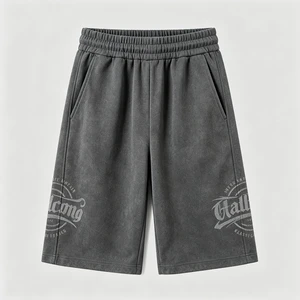Heavyweight Vintage Wash Shorts Acid Wash Effect Gothic Letter Print Elastic Waist Mens Streetwear Bottoms Summer Casual Pants