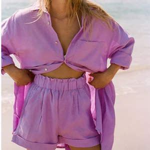 Custom High Quality Casual Shirt Long Sleeve Button Lapel Shirt Women's Loose Linen Shirt