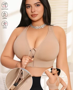 Women Plus Size Sports Bra Front Zipper Support Anti-Sag Secure Running Workout Bra