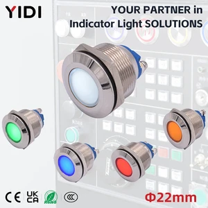 22mm Metal Flat Head Screw Terminal IP65 Waterproof Multi-color LED Indicator Pilot Light 40000 Hours Lifespan CE/RoHS Certified