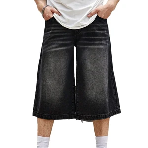 ZY Casual Loose Fit Dark Washed Wide Legs Men Jean Shorts Custom logo Slim Cargo Plain Men Denim Shorts Fashion Jorts for Men