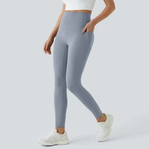 High Waist Pocket Yoga Pants 4-Way Stretch Yoga Leggings Abdominal Support Breathable Fitness Running Custom Printed Solid Color