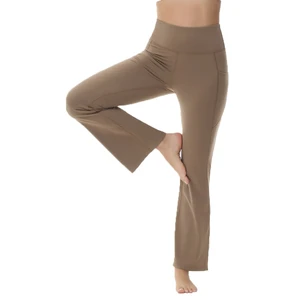 Yoga Wear Women Flare Pants Breathable Workout Canvas Trousers Solid Thick Warm Elastic Waist Flat Running Jogger Pants