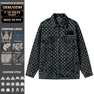 Custom Casual Unisex 100% Cotton Embroidery Vintage Multi Color Patchwork Jacquard Regular Fit Durable Men's Denim Jacket