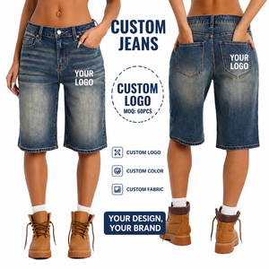 High Quality Summer Wide Leg Pockets Jorts Mid Length 5 Inch Vintage Washed Cotton Women's Tinted Basic Bermuda Denim Shorts