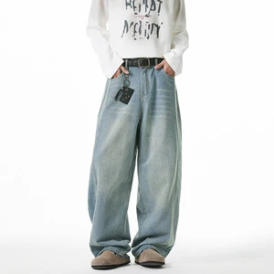 Men's Loose Fit Washed Denim Jeans for Spring Summer New Side Split Design American Retro Carrot Pants Casual Long Pants Style