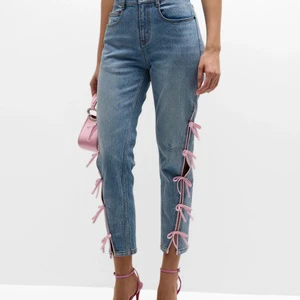 S&L Custom Smart Casual Women Skinny Jeans / Women Mid Slim Jeans With Bow