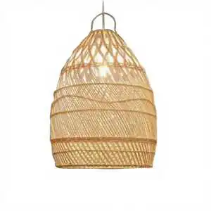 Handmade Woven Rattan Pendant Light Bamboo Lantern Hanging Lamp Rustic Beige Ceiling Light for Living Room Hotel