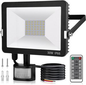 30W Security Lights Outdoor with IR Remote Control, PIR Motion Sensor, 3000LM 6000K Cool White LED Floodlights, IP66 Waterproof