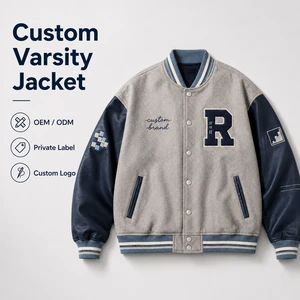 ODM Letterman Jacket Ladies Grey Blue Collegiate Apparel Heavyweight Patterned Wool Body Leather Sleeves Varsity Jacket