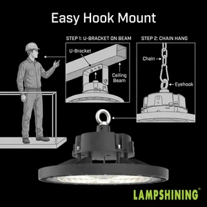 150W LED High Bay Light 24000lm UFO Indoor Ceiling Lamp IP20 Dimmable 5-Year Warranty for Gymnasium Warehouse Factory Workshop