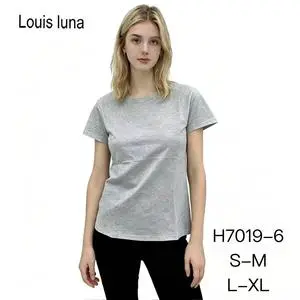HDJ Women's Top Plus Size Breathable Grey Color Casual Cotton Summer Round Neck Short Sleeve T-shirt H7019-6