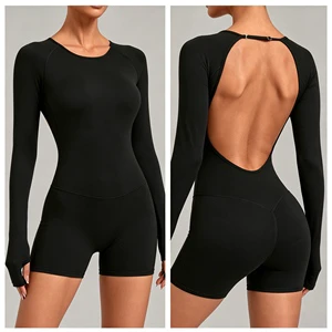 Women's Backless Sports Jumpsuit Adjustable Round Neck Removable Bra Pads Butt Lifting Design Yoga Running Gym Workouts Fitness