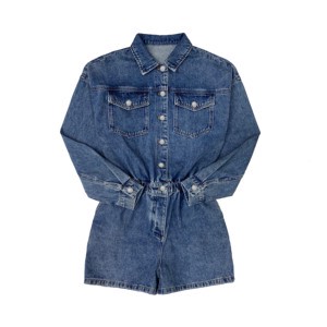 YAXI Women's Denim Jumpsuit Shorts High Quality Eco-Friendly Vintage Wash 100% Cotton Button Mid Waist Elastic Waistband