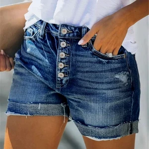 Summer Wear Women High Waist Breathable Colored Washed Waterproof Denim Shorts with Elastic Waist Pockets 2024 Sexy 100% Cotton