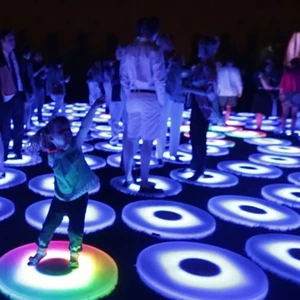 HUAJUN Interactive LED Dance Floor Round Pressure Sensor Game Tiles IP65 Luminous Stage for Disco DJ for Garden Use