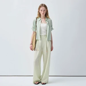 VEGA CHANG Mint Green Two Piece Set For Women High Waist Wide Leg Pants Casual Summer Outfit Wholesale