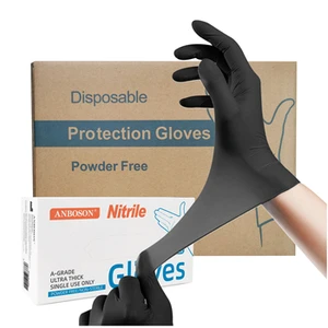 ANBOSON 5mil Nitrile Gloves Black Powder-Free Disposable for Tattoo Automotive & Industrial Use Waterproof Anti-Slip Anti-Cut