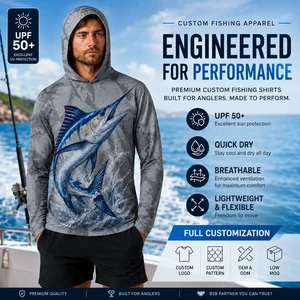 UPF 50 Fishing Hoodies Long Sleeve Custom Sublimation Sun Shirt Outdoor Fishing Clothes Manufacturer