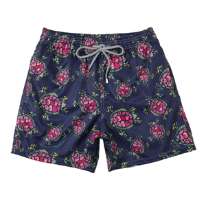 OEM Men Beach Shorts Custom Sublimation Printed Quick Dry Swim Trunks Lightweight Mid Waist Drawstring Closure Casual