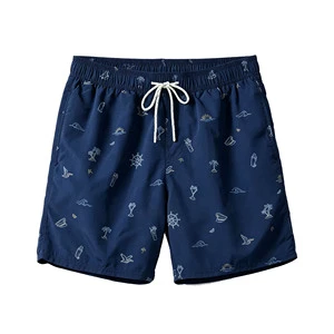 Mens Nautical Marine Print Quick Dry Swim Trunks Elastic Drawstring Beach Board Shorts