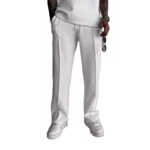 [YZ]Men's Spring Knitted Straight Leg Pants Lightweight Breathable Drawstring Waist Casual Bottoms for Urban Streetwear Commute