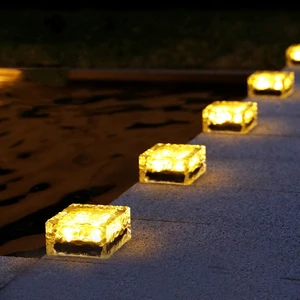 Outdoor Ice Glass Brick Decorative Landscape Garden Lamp Hotel Trail Ground Blocks Led Lighting Solar Lawn Lights