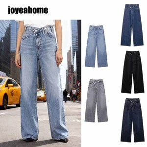 Women's 2025 New Fashion Solid Zip Fly High Waist Female Denim Jeans Vintage Side Pockets Simple Washed Techniques for Summer
