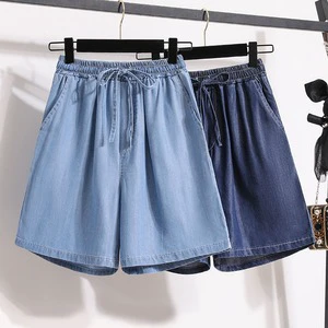 T26218 Wholesale Women's Denim Shorts New Fashion High Waisted Shorts Casual Ice Silk Loose Plus Size Wide Leg Shorts