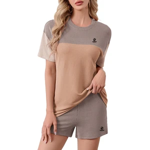 Women's Plus Size Casual Summer Two-Piece T-Shirt and Short Set with Embroidery Breathable Fabric Quick Dry Customizable