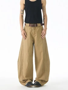 Wholesale Men's Baggy Denim Pants Wide Leg Balloon Trousers Custom Logo Factory Price OEM ODM Streetwear Khaki Navy Blue Bottoms