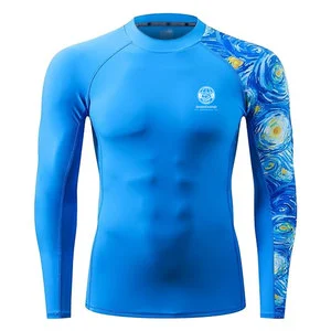 Long Sleeve Men Swim Shirt Quick Dry Sun Protective Fabric For Surfing And Ocean Swimming