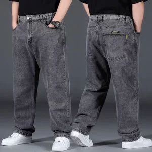 Men's Autumn Plus Size Large Cotton Korean-Style Loose Straight Tube Wide Leg Jeans Multi-pocket Stonewashed Thin Section Elbow