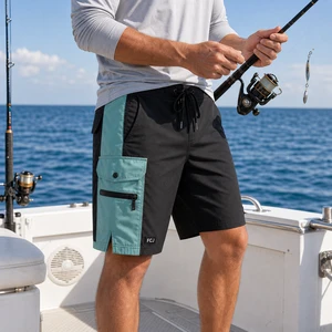Wholesale Men Fishing Shorts Quick Dry Utility Swim Trunks Elastic Waist Drawcord Beach Board Shorts