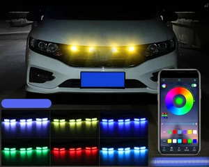 Raych 6SMD RGB Car Grille Light 4 Lamps White/Amber Optional Warning Light Decoration Lamp 12V-24V Warning Light for Truck