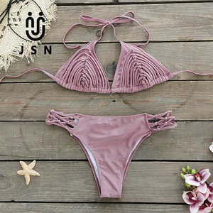 JSN Hot Sale Bikini Set Swimwear for Women Solid Color Micro Bikini Strap Biquini Mujer Swimsuit Beachwear Female Bathing Suit